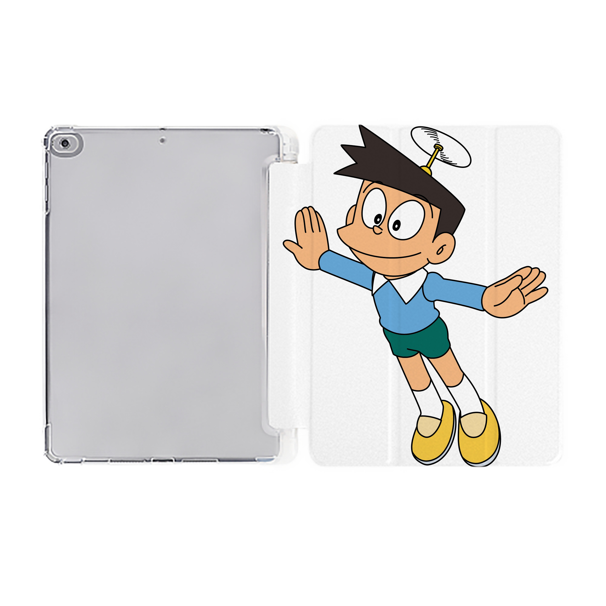 （画像用） ドラえもん 骨川 スネ夫 Doraemon Honekawa Suneo IPad ケース ペン収納付き 三つ折りスタンド PUレザー×シリコン 対応機種9.5/10.5/10.9インチ